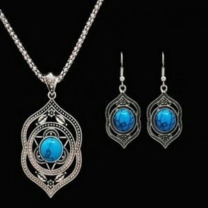 **Tibetan**Silver w/Turquoise Pendant Necklace set